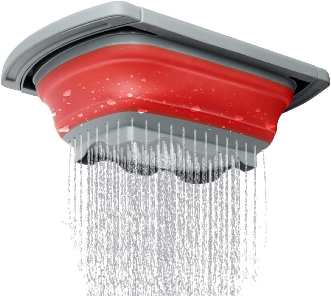 Collapsible Colander, Red Food Strainer Over the Sink Colanders Strainers with Extendable Handles, 6-Quart, Dishwasher-Safe Kitchen Folding Strainer for Pasta, Vegetables and Fruits by Polerce