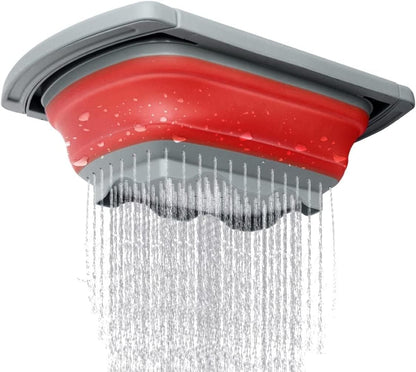 Collapsible Colander, Red Food Strainer Over the Sink Colanders Strainers with Extendable Handles, 6-Quart, Dishwasher-Safe Kitchen Folding Strainer for Pasta, Vegetables and Fruits by Polerce