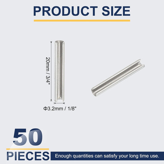 Slotted Spring Pin, 50 Pcs 1/8" x 3/4" (3.2mm x 20mm) 304 Stainless Steel Split Roll Pins Spring Dowel for Home Improvement Automotive Machine Repair, Silver - Colors A