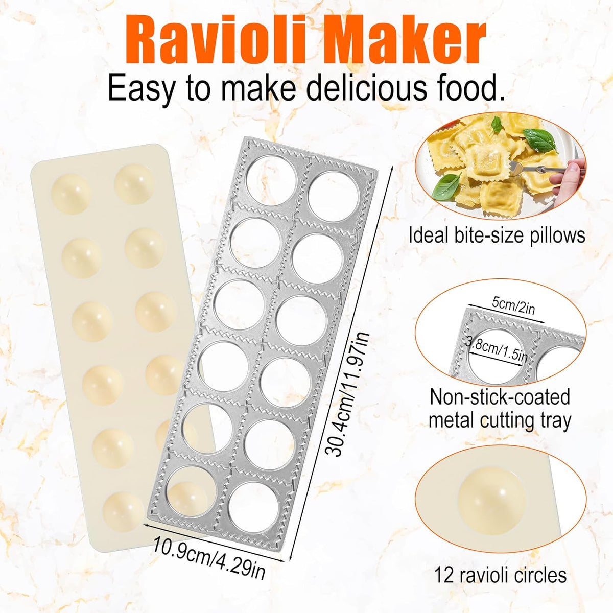 5 Pack Ravioli Mold Set 2 Inch Squares Ravioli Maker Cutter Include 1 Raviolis Maker Press 3 Pasta Cutter Stamp Makers 1 Wood Rolling Pin Pasta Making Tool(Makes 12 Ravioli)