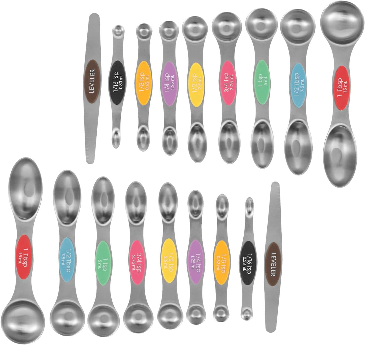 Magnetic Measuring Spoons Stainless Steel Double Sided Teaspoon Easy to Clean Measuring Spoons Nesting Teaspoons Solid Nesting Tablespoon Teaspoon for Liquid Ingredients (Colorful Set of 2)