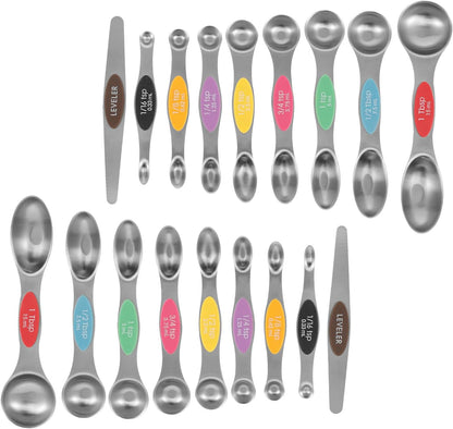 Magnetic Measuring Spoons Stainless Steel Double Sided Teaspoon Easy to Clean Measuring Spoons Nesting Teaspoons Solid Nesting Tablespoon Teaspoon for Liquid Ingredients (Colorful Set of 2)