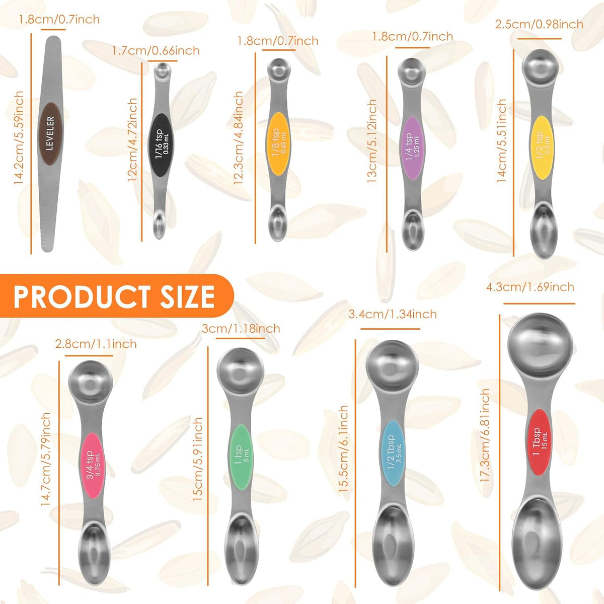 Magnetic Measuring Spoons Stainless Steel Double Sided Teaspoon Easy to Clean Measuring Spoons Nesting Teaspoons Solid Nesting Tablespoon Teaspoon for Liquid Ingredients (Colorful Set of 2)
