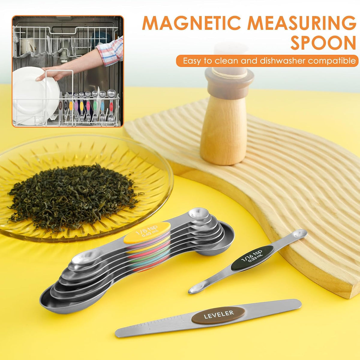 Magnetic Measuring Spoons Stainless Steel Double Sided Teaspoon Easy to Clean Measuring Spoons Nesting Teaspoons Solid Nesting Tablespoon Teaspoon for Liquid Ingredients (Colorful Set of 2)