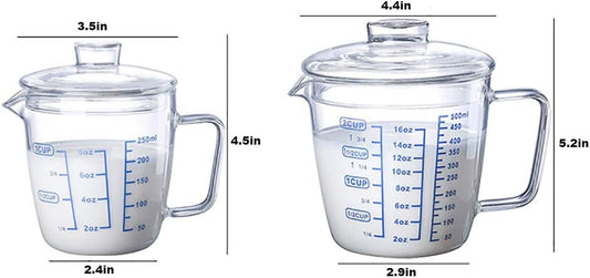 Glass Measuring Cup with Lid, Graduated Beaker Mug with Handle, Light-weight Borosilicate Glass V-Shaped Spout Microwave Safe Scales Cup for Cooking Baking (2cup/16oz/500ml)