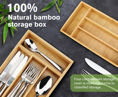 Small Silverware Organizer, Bamboo Drawer Organize, Bamboo Silverware Drawer Organizer, Spoon Flatware Storage with Grooved Drawer Dividers