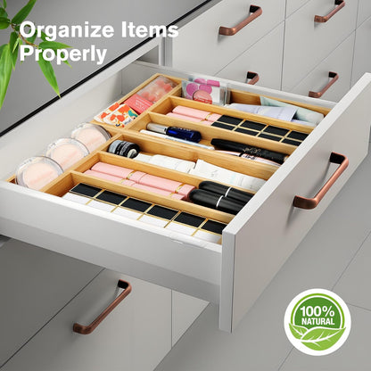 Small Silverware Organizer, Bamboo Drawer Organize, Bamboo Silverware Drawer Organizer, Spoon Flatware Storage with Grooved Drawer Dividers