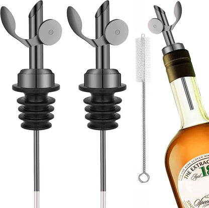 2 Pack Stainless Steel Weighted Bottle Pourers, Auto Flip, Gold | Self Closing Spout, Universal Fit, Wine Dispenser, Olive Oil Dispenser, Liquor Pourer, Bar Accessory