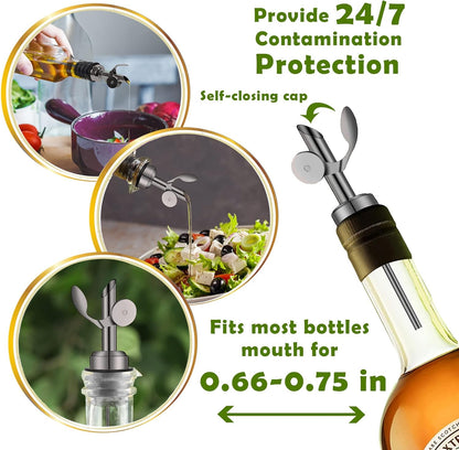 2 Pack Stainless Steel Weighted Bottle Pourers, Auto Flip, Gold | Self Closing Spout, Universal Fit, Wine Dispenser, Olive Oil Dispenser, Liquor Pourer, Bar Accessory