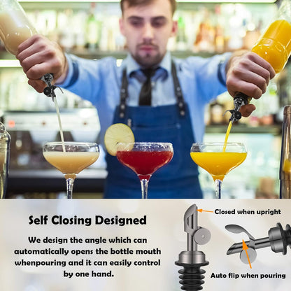 2 Pack Stainless Steel Weighted Bottle Pourers, Auto Flip, Gold | Self Closing Spout, Universal Fit, Wine Dispenser, Olive Oil Dispenser, Liquor Pourer, Bar Accessory