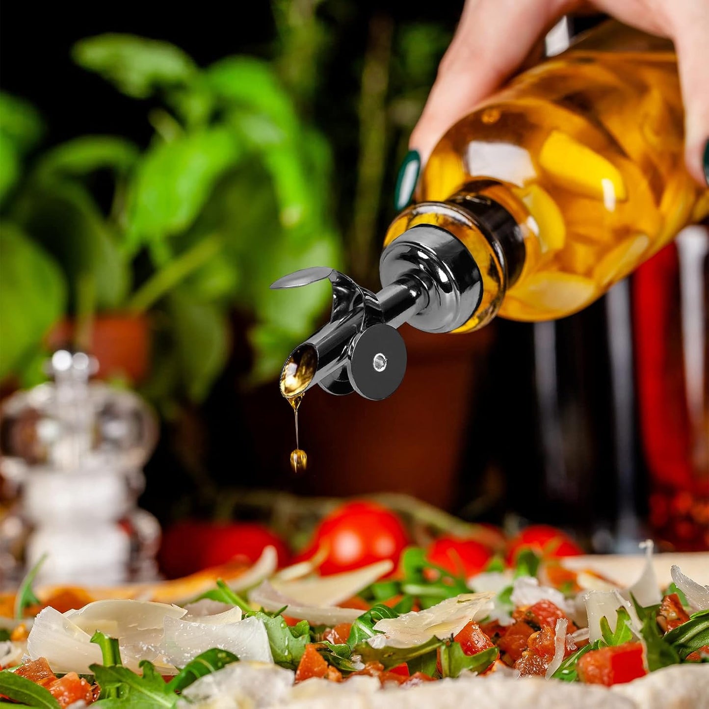 2 Pack Stainless Steel Weighted Bottle Pourers, Auto Flip, Gold | Self Closing Spout, Universal Fit, Wine Dispenser, Olive Oil Dispenser, Liquor Pourer, Bar Accessory