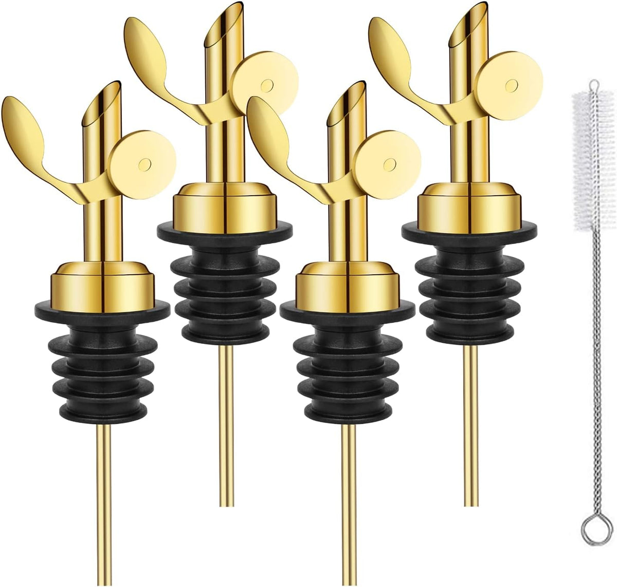 2 Pack Stainless Steel Weighted Bottle Pourers, Auto Flip, Gold | Self Closing Spout, Universal Fit, Wine Dispenser, Olive Oil Dispenser, Liquor Pourer, Bar Accessory