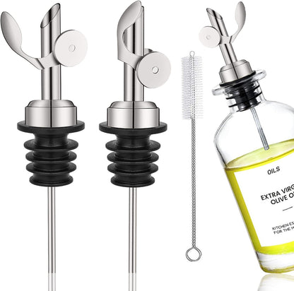 2 Pack Stainless Steel Weighted Bottle Pourers, Auto Flip, Gold | Self Closing Spout, Universal Fit, Wine Dispenser, Olive Oil Dispenser, Liquor Pourer, Bar Accessory