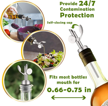 2 Pack Stainless Steel Weighted Bottle Pourers, Auto Flip, Gold | Self Closing Spout, Universal Fit, Wine Dispenser, Olive Oil Dispenser, Liquor Pourer, Bar Accessory