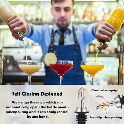 2 Pack Stainless Steel Weighted Bottle Pourers, Auto Flip, Gold | Self Closing Spout, Universal Fit, Wine Dispenser, Olive Oil Dispenser, Liquor Pourer, Bar Accessory