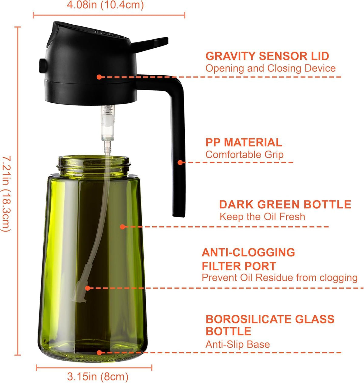CXINYI - 16oz/470ml Olive Oil Dispenser for Kitchen with Stickers - 2 in 1 Olive Oil Sprayer for Cooking, Air Fryer, and Salad, Black&Green (Light-Proof Kitchen Gadget)