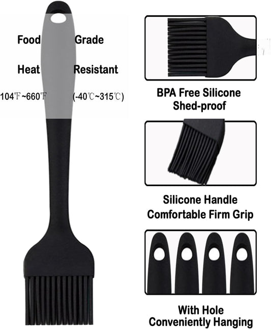 Pastry Brush-Silicone Basting Brush for Cooking,Heat Resistant Food Brush for BBQ,Food Grade Silicone Brush for Grill Baking/Spreading Marinade/Sauce/Oil/Egg/Kitchen Brushes for Cooking(4 Pc,Black)