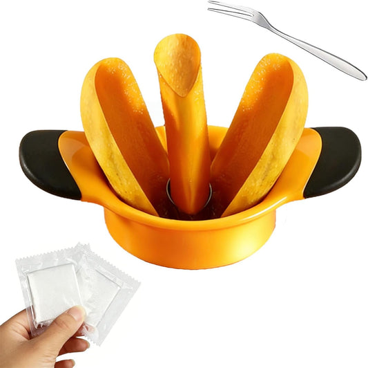 Mango Slicer Corer Kit with Bonus Fork Gloves Stainless Steel Fruit Tool | Stainless Steel Fruit Tool for Easy Pitting - Effortless Homemade Smoothies, Salads & Desserts,how to cut a mango easy