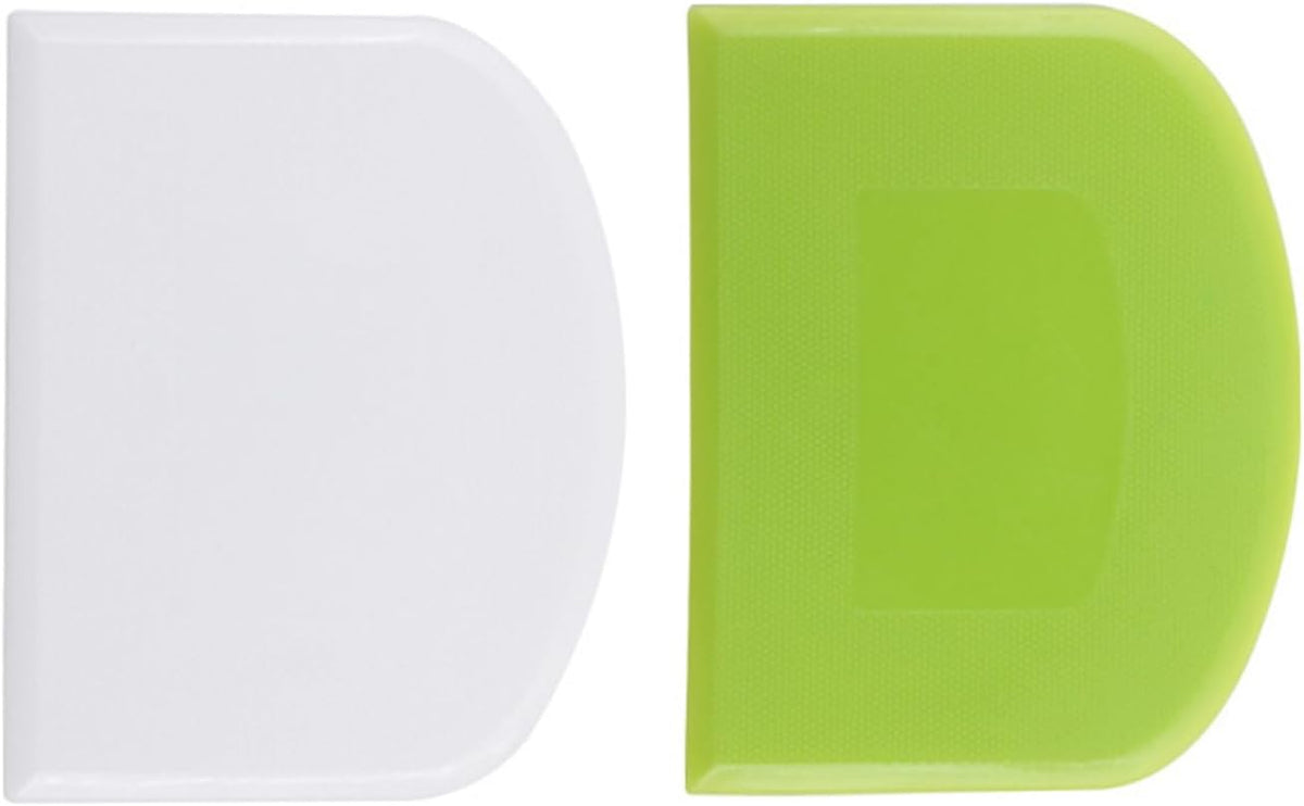 2 Pcs Dough Scraper Set, Flexible Plastic Bowl Scrapers, 4.6x3.65 Inch Sharp Edge Bench Scraper for Baking, Cake Decorating Tools (2, Green And White)