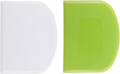 2 Pcs Dough Scraper Set, Flexible Plastic Bowl Scrapers, 4.6x3.65 Inch Sharp Edge Bench Scraper for Baking, Cake Decorating Tools (2, Green And White)