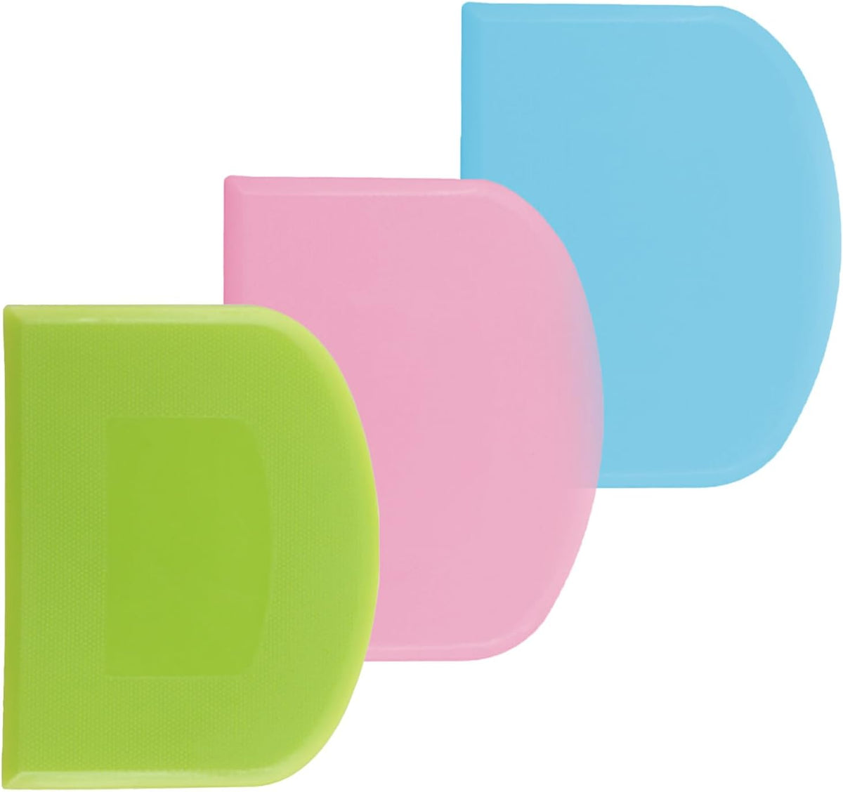 2 Pcs Dough Scraper Set, Flexible Plastic Bowl Scrapers, 4.6x3.65 Inch Sharp Edge Bench Scraper for Baking, Cake Decorating Tools (2, Green And White)