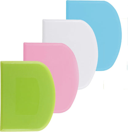 2 Pcs Dough Scraper Set, Flexible Plastic Bowl Scrapers, 4.6x3.65 Inch Sharp Edge Bench Scraper for Baking, Cake Decorating Tools (2, Green And White)