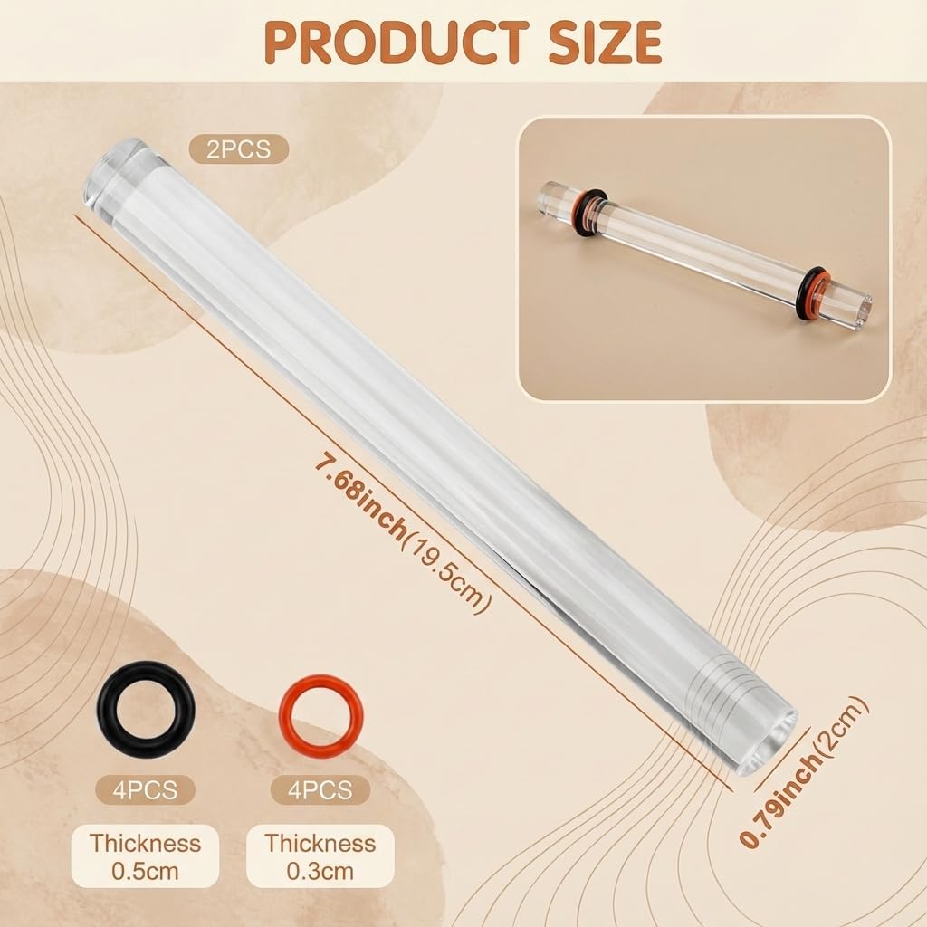 Polymer Clay Tools, 2Pcs Clay Rolling Pin with Thickness Rings, Clear Acrylic Roller for DIY Pottery Craft Modeling Shaping Handmade Art Supplies