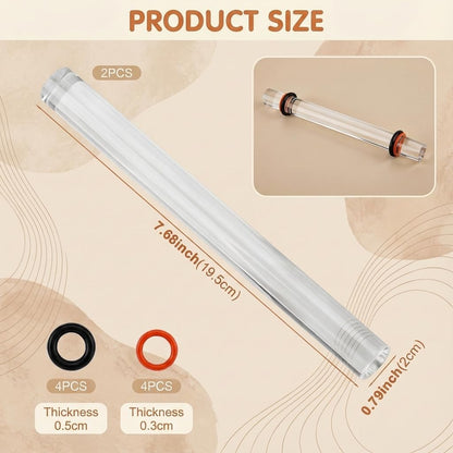 Polymer Clay Tools, 2Pcs Clay Rolling Pin with Thickness Rings, Clear Acrylic Roller for DIY Pottery Craft Modeling Shaping Handmade Art Supplies