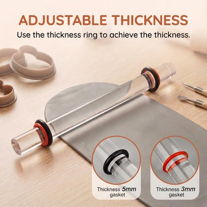 Polymer Clay Tools, 2Pcs Clay Rolling Pin with Thickness Rings, Clear Acrylic Roller for DIY Pottery Craft Modeling Shaping Handmade Art Supplies