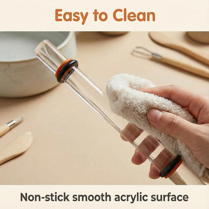 Polymer Clay Tools, 2Pcs Clay Rolling Pin with Thickness Rings, Clear Acrylic Roller for DIY Pottery Craft Modeling Shaping Handmade Art Supplies