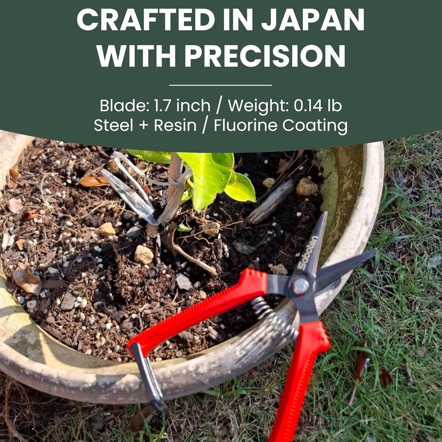 Saboten SD-8 Japanese Micro Tip Harvesting Snips, Ultra-Light 2.3 oz (65g) Pruning Scissors for Herbs, Flowers & Vegetables, HRC60 Blade Steel, Spring Action + Safety Lock, Made in Japan