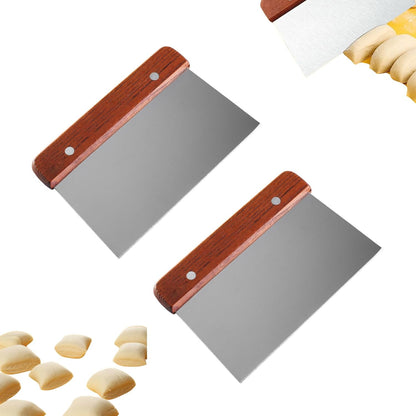 Bench Scraper Stainless Steel Dough Scraper 2 Pcs Wood Handle | 2 Pcs Stainless Steel Bench Scraper with Wood Handle, Multi Purpose Dough Scraper for Bread Pizza Cake Pastry
