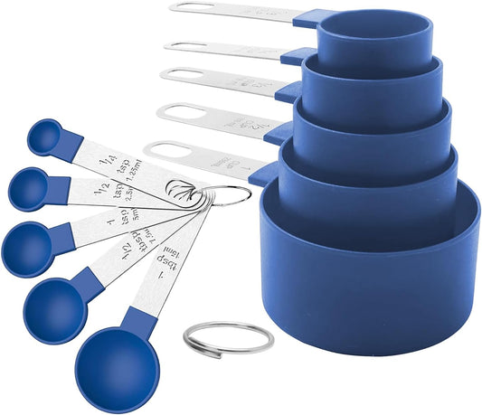 Measuring Cups and Spoons Set | 10-Piece Stackable Measuring Cups and Spoons for Dry and Liquid Ingredients (blue)