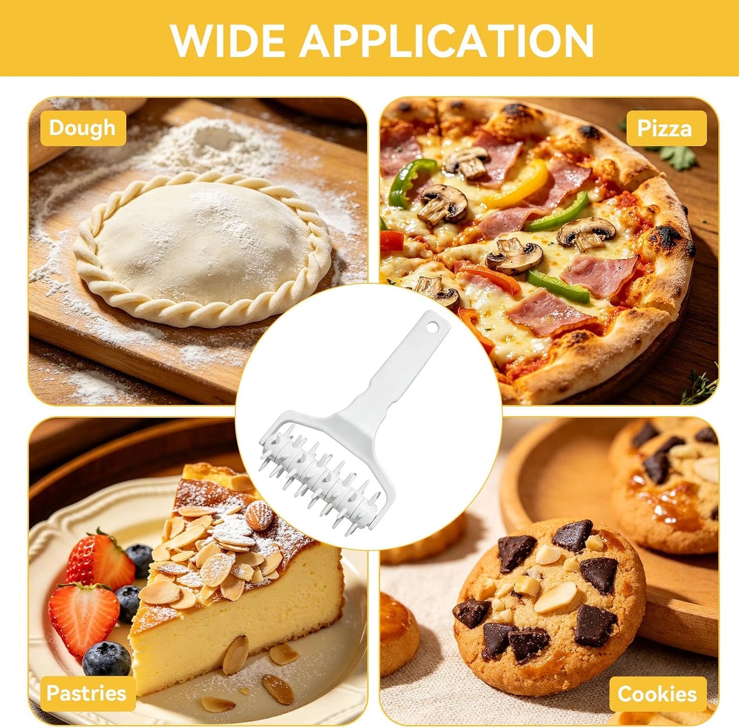Pizza Dough Docker, Professional Dough Roller with Spikes, Plastic Pizza Pastry Docker Roller Pizza Docking Tool for Home & Commercial Kitchen, 8.1 X 4.7 X 2.6in