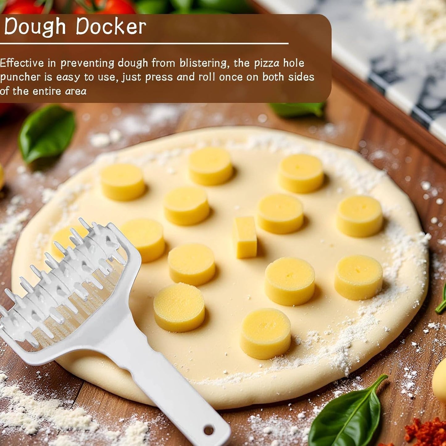 Pizza Dough Docker, Professional Dough Roller with Spikes, Plastic Pizza Pastry Docker Roller Pizza Docking Tool for Home & Commercial Kitchen, 8.1 X 4.7 X 2.6in