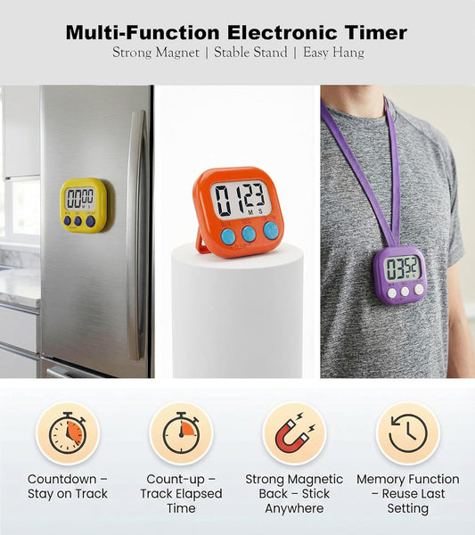 Digital Timer for Classroom Teachers Students, Magnetic Countdown Timer | Easy Timers for Kids Homework Study Kitchen Cooking Gym Game, 6 Pcs