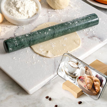 French Marble French Rolling Pin with Wooden Resting Base, 15 inch Kitchen Baking Tool for Baking with Non-Stick Surface, Ideal as a Dough Roller for Pie Crust, Cookie, Pasta