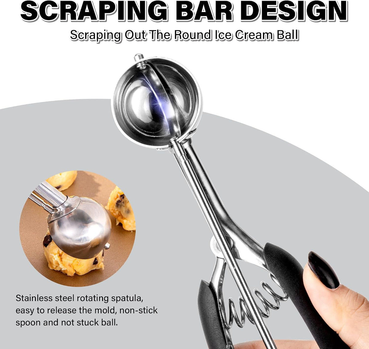 Extra Small Cookie Scoop 1 tsp, Professional Stainless Steel Tiny Ice Cream Scoop 25mm, Melon Baller Scoop Good Soft Grips, Quick Trigger Release
