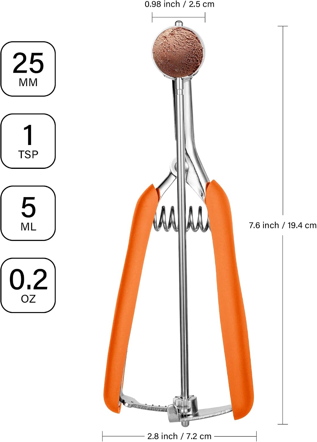 Extra Small Cookie Scoop 1 tsp, Professional Stainless Steel Tiny Ice Cream Scoop 25mm, Melon Baller Scoop Good Soft Grips, Quick Trigger Release