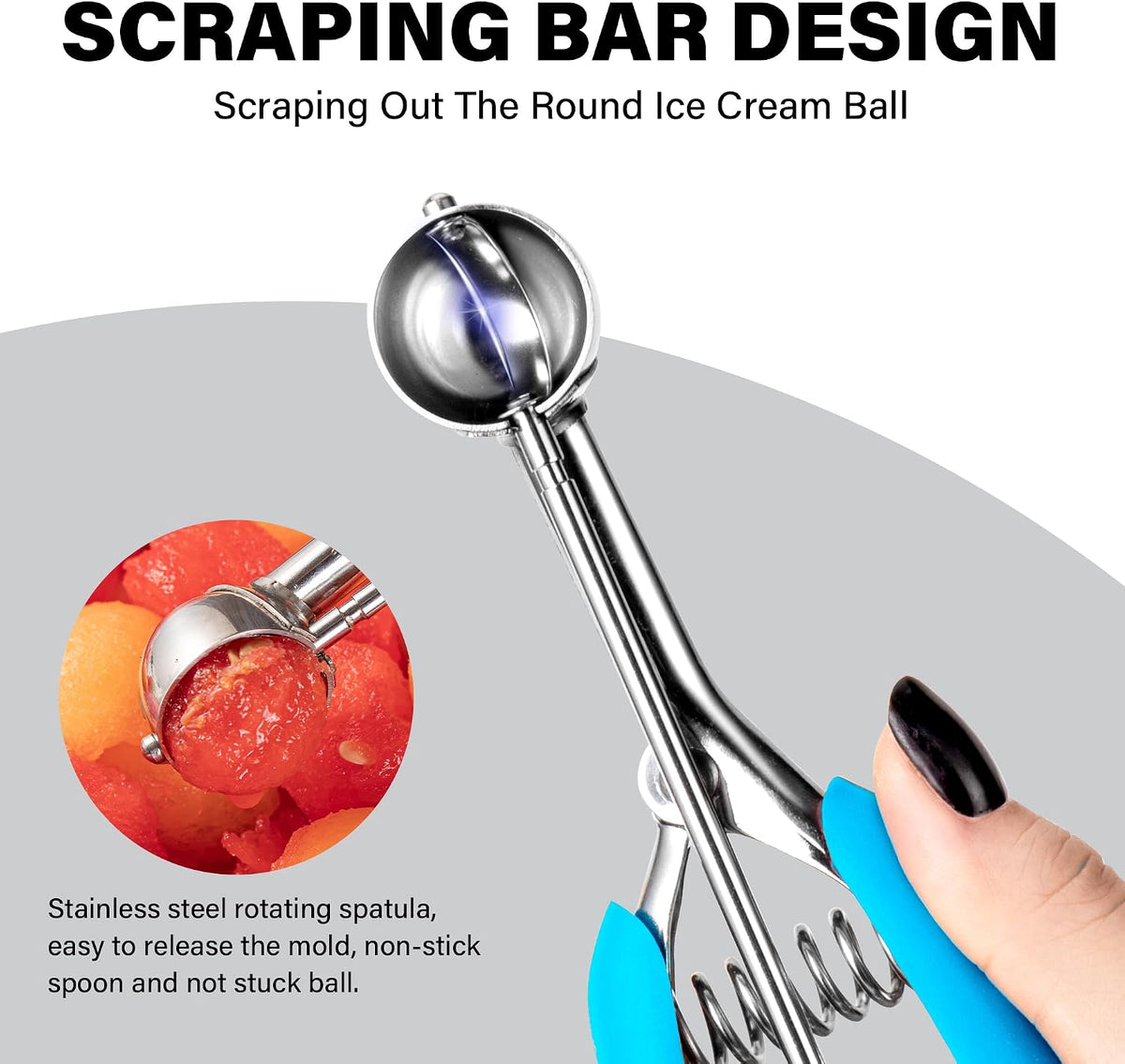 Extra Small Cookie Scoop 1 tsp, Professional Stainless Steel Tiny Ice Cream Scoop 25mm, Melon Baller Scoop Good Soft Grips, Quick Trigger Release