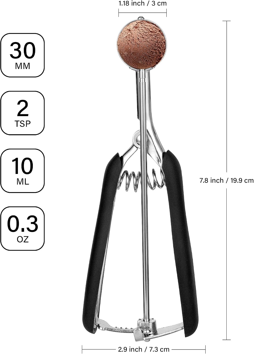 Extra Small Cookie Scoop 1 tsp, Professional Stainless Steel Tiny Ice Cream Scoop 25mm, Melon Baller Scoop Good Soft Grips, Quick Trigger Release