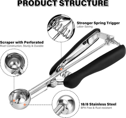 Extra Small Cookie Scoop 1 tsp, Professional Stainless Steel Tiny Ice Cream Scoop 25mm, Melon Baller Scoop Good Soft Grips, Quick Trigger Release