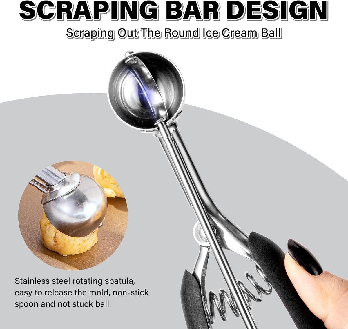 Extra Small Cookie Scoop 1 tsp, Professional Stainless Steel Tiny Ice Cream Scoop 25mm, Melon Baller Scoop Good Soft Grips, Quick Trigger Release
