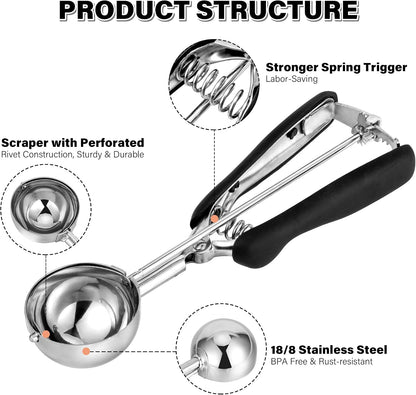 Extra Small Cookie Scoop 1 tsp, Professional Stainless Steel Tiny Ice Cream Scoop 25mm, Melon Baller Scoop Good Soft Grips, Quick Trigger Release