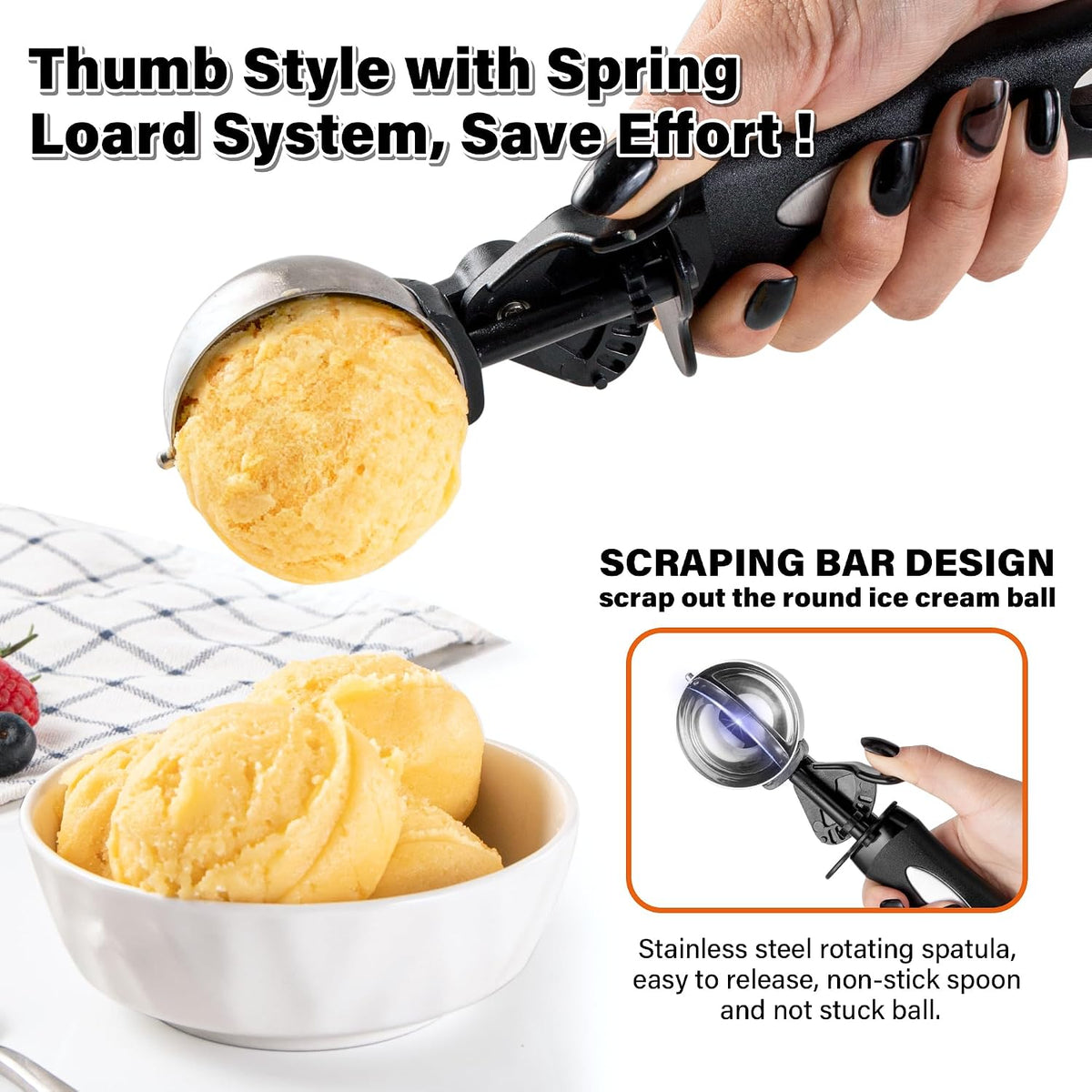 Extra Small Cookie Scoop 1 tsp, Professional Stainless Steel Tiny Ice Cream Scoop 25mm, Melon Baller Scoop Good Soft Grips, Quick Trigger Release