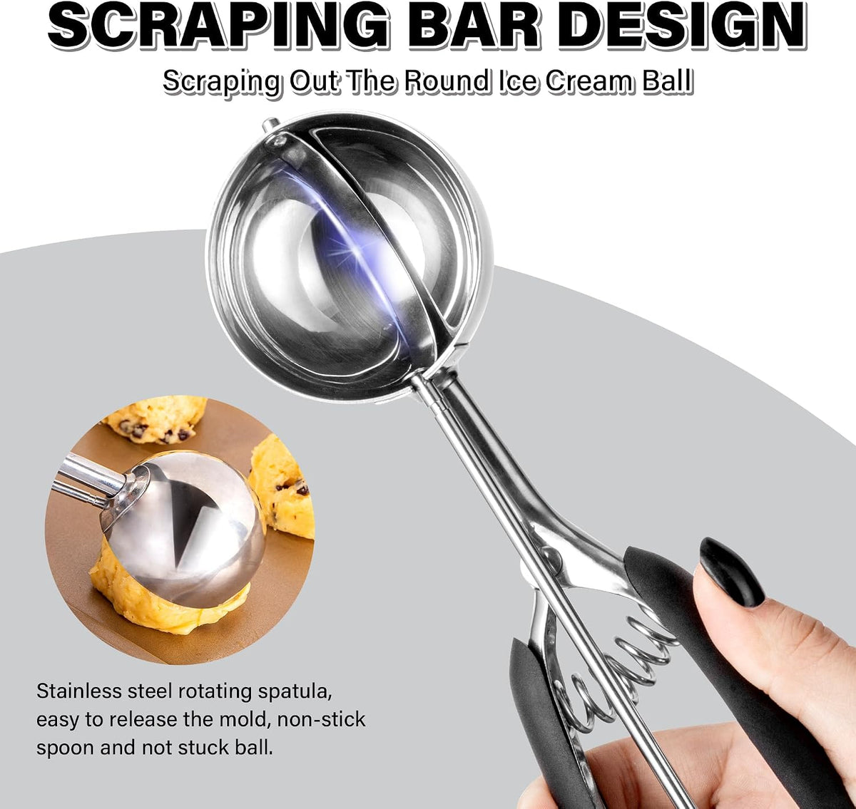 Extra Small Cookie Scoop 1 tsp, Professional Stainless Steel Tiny Ice Cream Scoop 25mm, Melon Baller Scoop Good Soft Grips, Quick Trigger Release