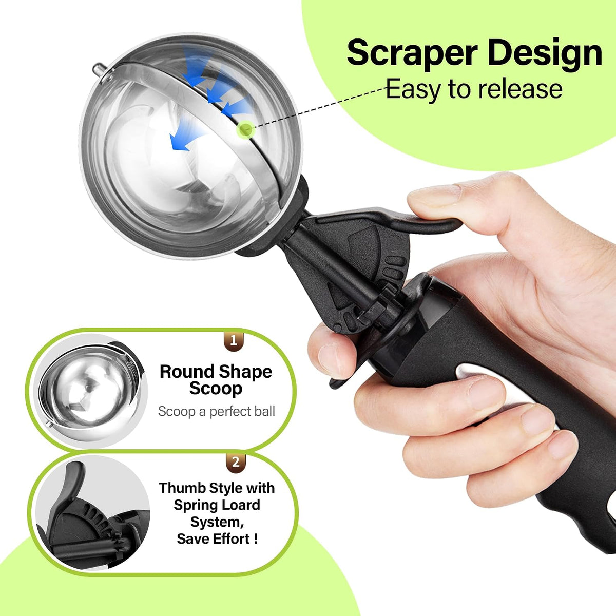 Extra Small Cookie Scoop 1 tsp, Professional Stainless Steel Tiny Ice Cream Scoop 25mm, Melon Baller Scoop Good Soft Grips, Quick Trigger Release