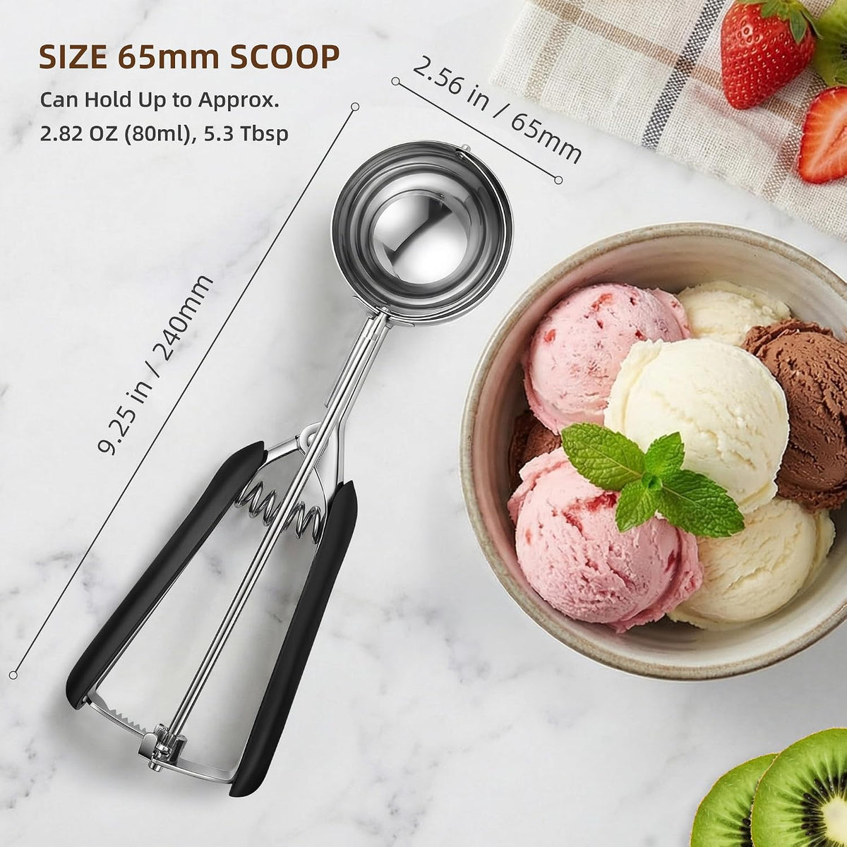 Extra Small Cookie Scoop 1 tsp, Professional Stainless Steel Tiny Ice Cream Scoop 25mm, Melon Baller Scoop Good Soft Grips, Quick Trigger Release