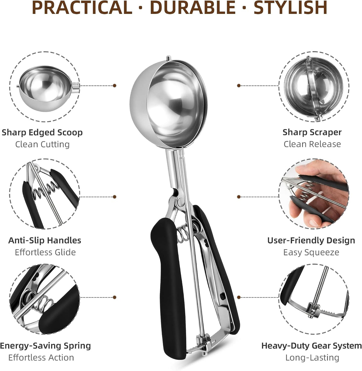 Extra Small Cookie Scoop 1 tsp, Professional Stainless Steel Tiny Ice Cream Scoop 25mm, Melon Baller Scoop Good Soft Grips, Quick Trigger Release