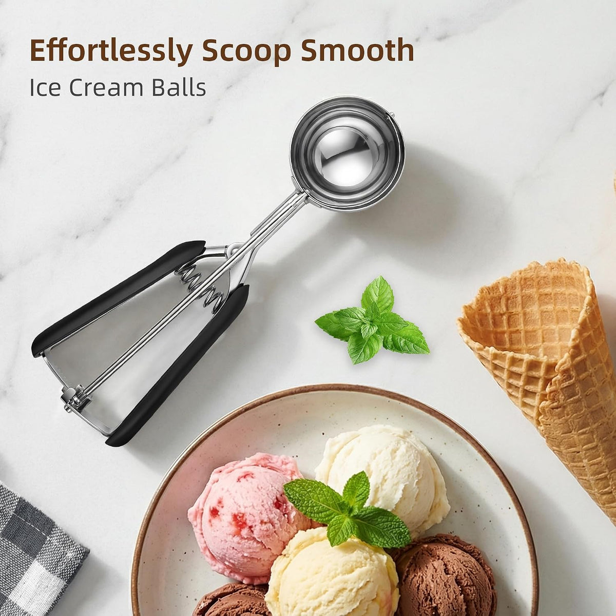 Extra Small Cookie Scoop 1 tsp, Professional Stainless Steel Tiny Ice Cream Scoop 25mm, Melon Baller Scoop Good Soft Grips, Quick Trigger Release